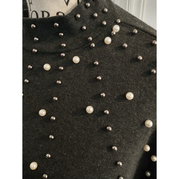 Women's Pearl Beaded Size Large Knit Gray Tunic Layers Maximalist Lagenlook Cute - Picture 12 of 12